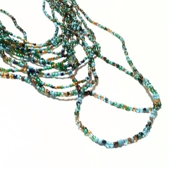 Vintage Hand Woven Turquoise & Gold Multi Strand Seed Bead Necklace - Picture 6 of 8